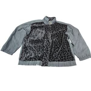 Mureli Black Silk Burnout Velvet Zip Front Jacket Floral Women’s Small